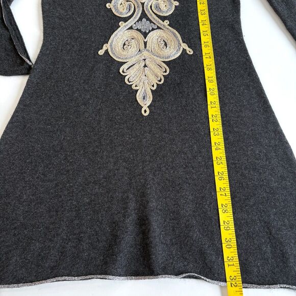 Calypso St. Barth Gray Metallic Ribbon Embroidered Cashmere Bell Sleeve Dress XS - Picture 11 of 11